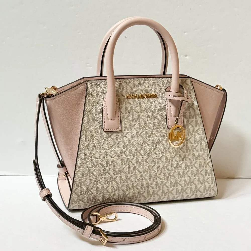Michael Kors Avril Small Top Zip Satchel Shoulder Crossbody Bag MK Vanilla Pink - Picture 3 of 13